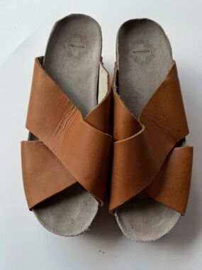 Women's Tan Leather Crossover Slide Sandals Sz 8